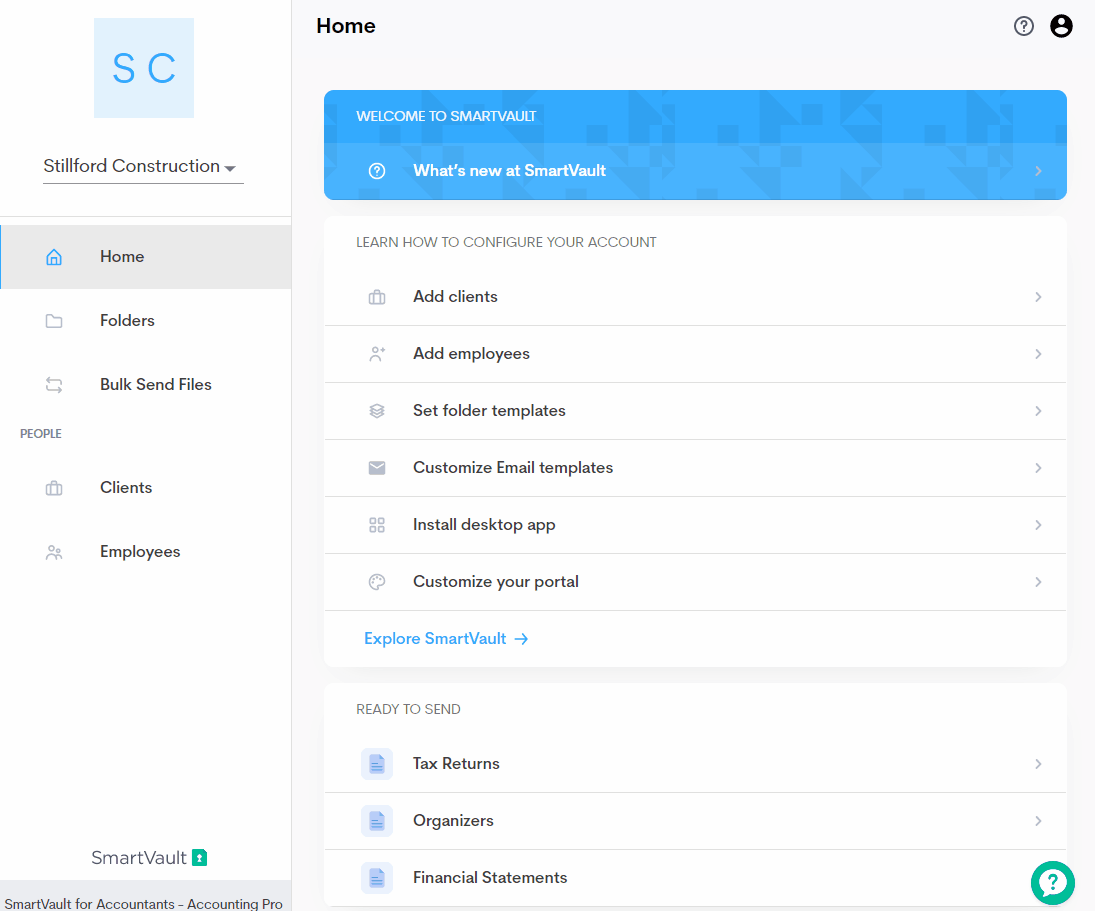 Creating a new client and vault in SmartVault online.