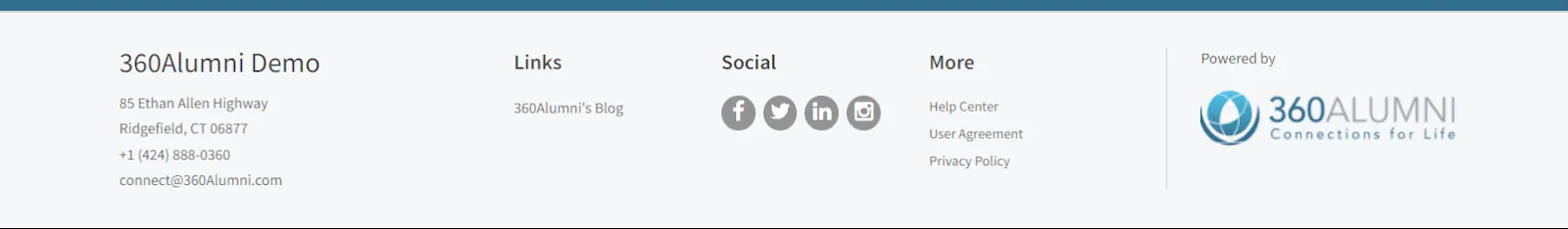 Screenshot of footer info displayed in community site