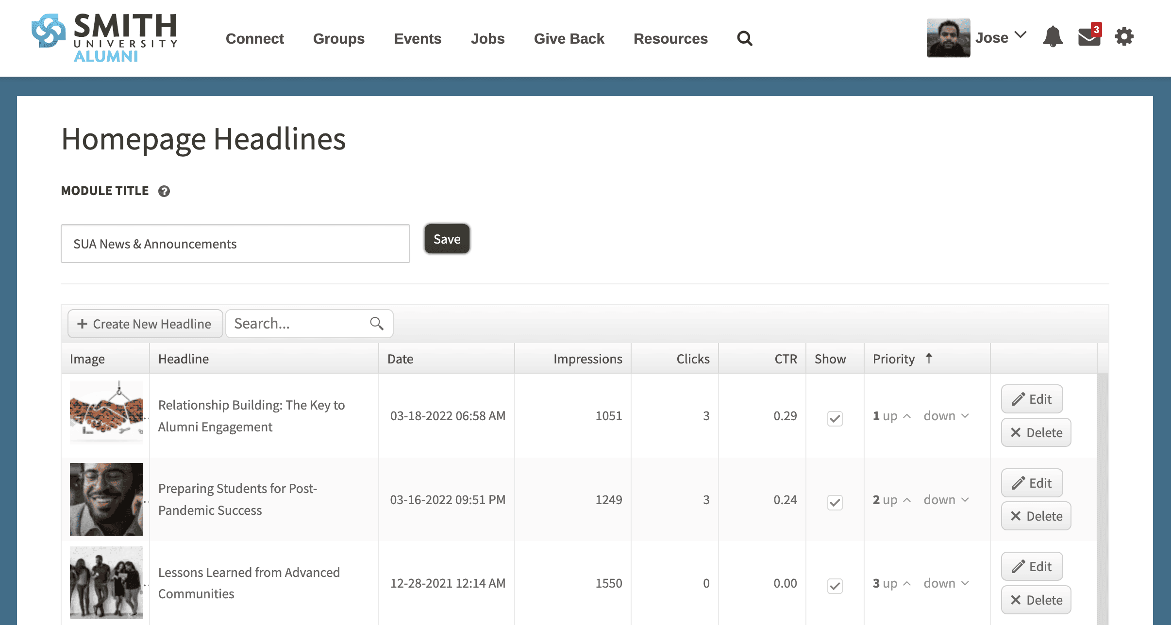 Manage your Home page Headlines
