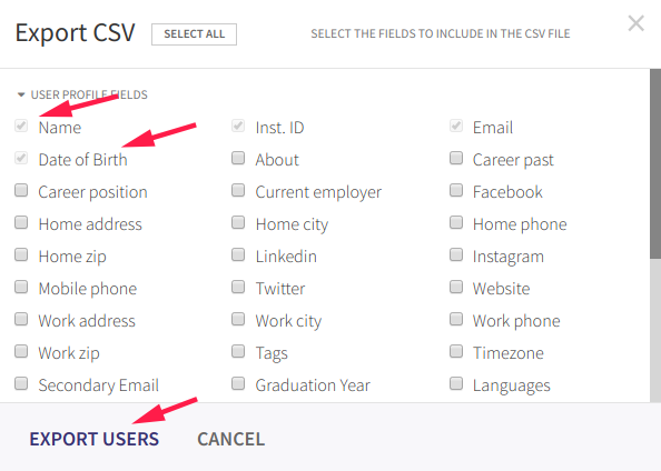 Select Fields for Export