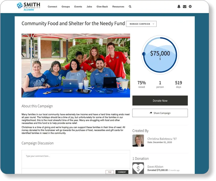Soften the ask with fundraising campaigns displayed throughout the user's journey.