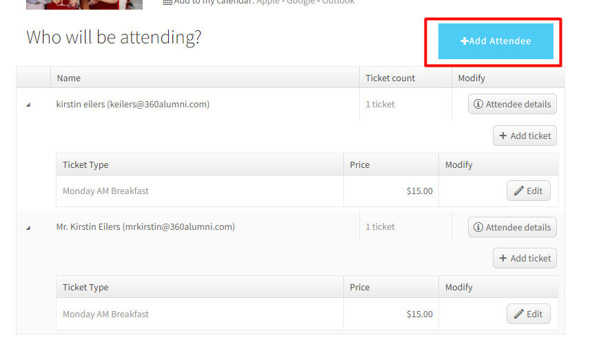 Click Add Attendee