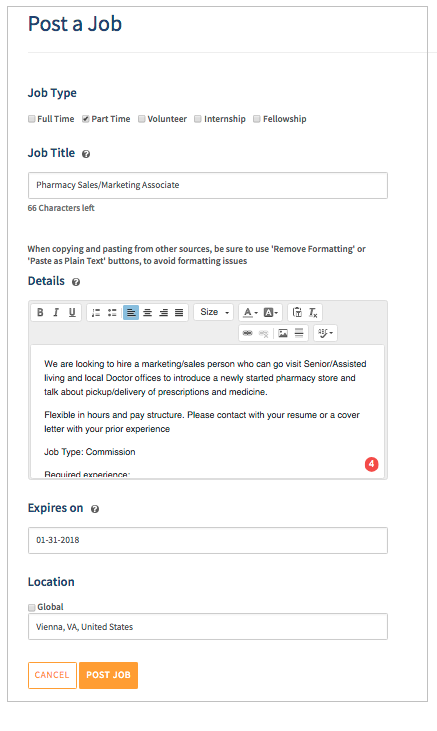 Click Post a Job and fill out form