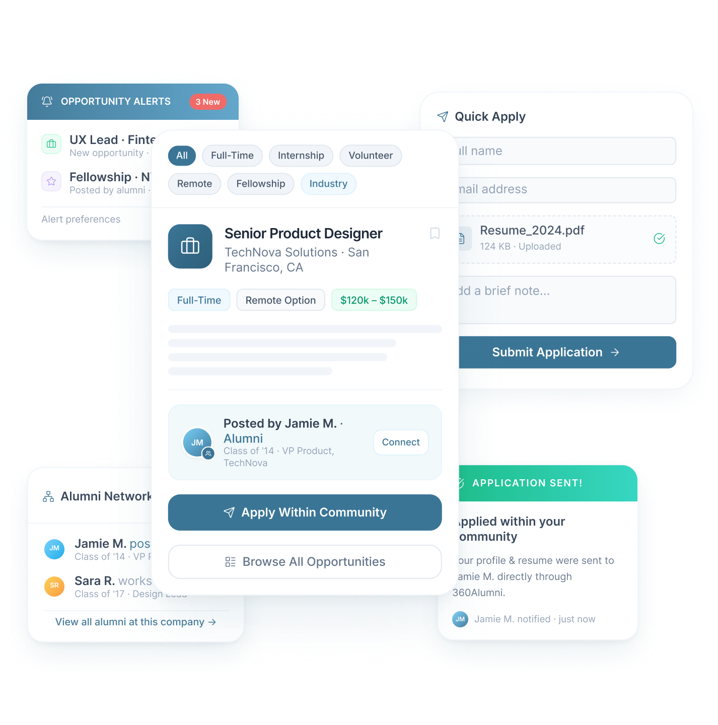 Members and managers can instantly share opportunities in their groups or community-wide.