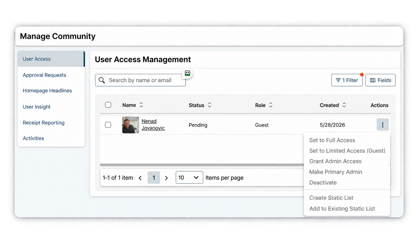 User Access Management in 360Alumni: Filtering for Pending users
