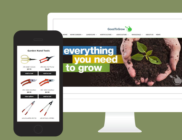 Good To Grow gardening ecommerce website displayed on desktop and mobile screens