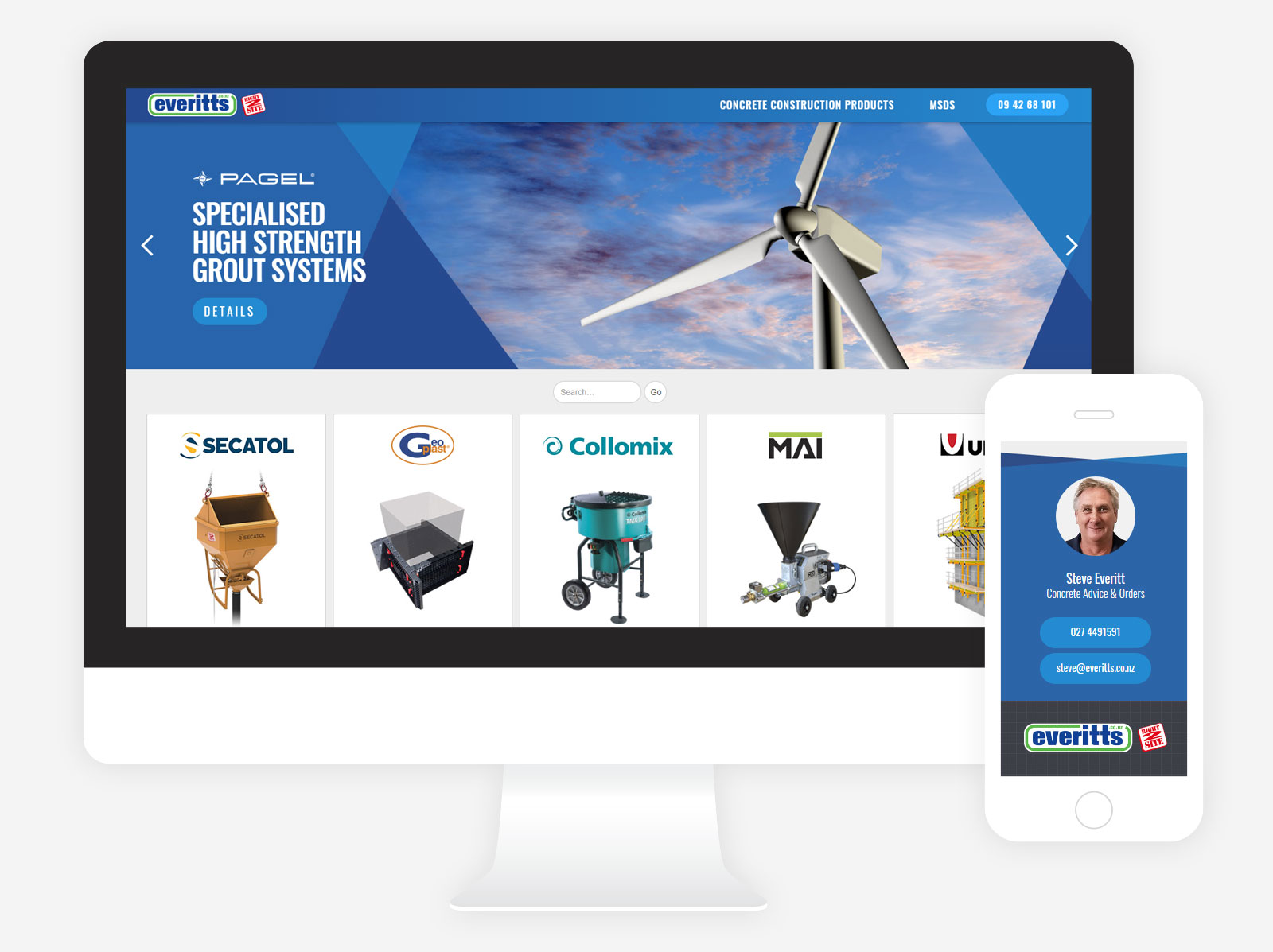 Everitts Site Supplies website displayed on desktop and mobile screens