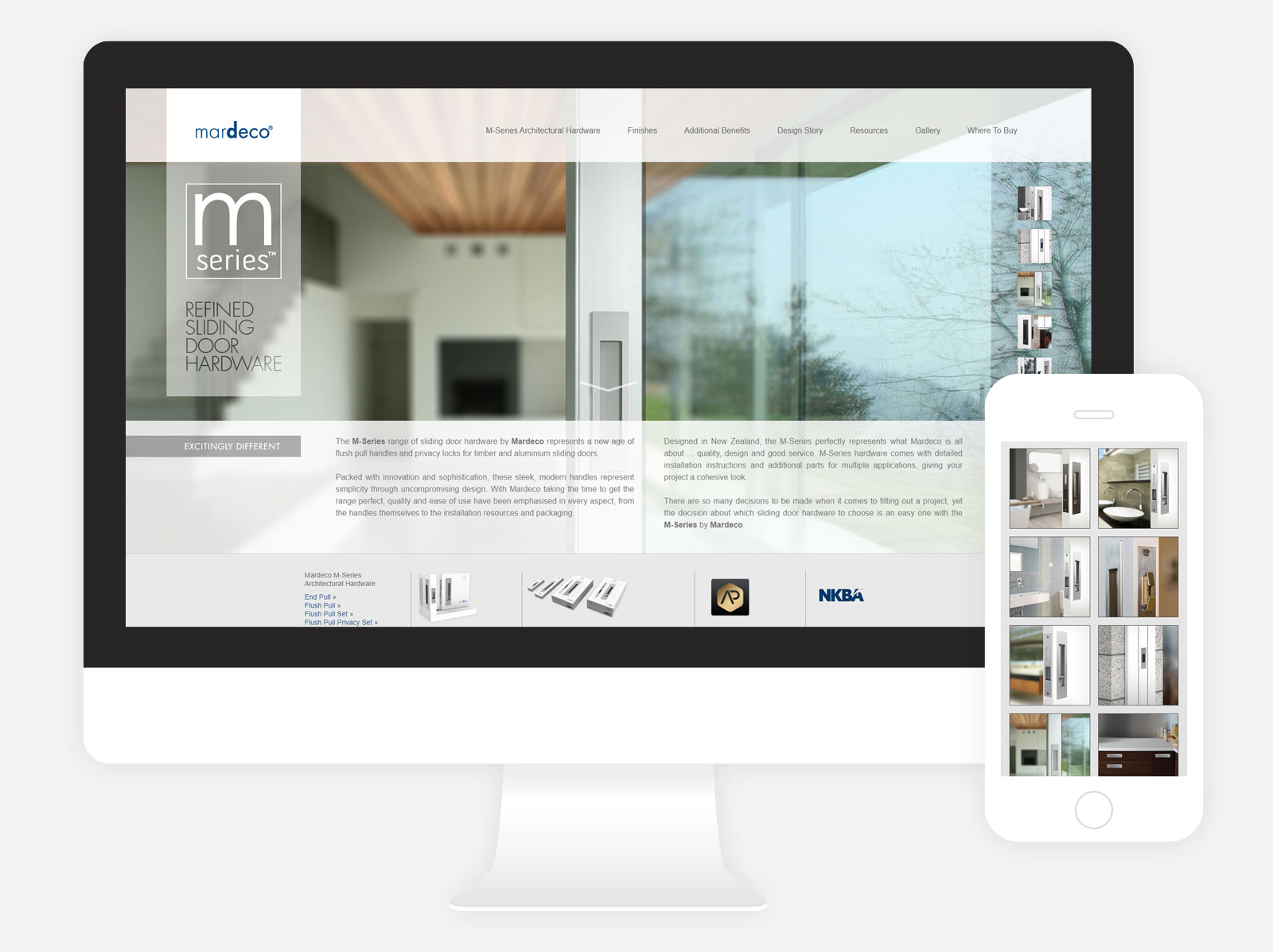 Mardeco architectural hardware website displayed on desktop and mobile screens
