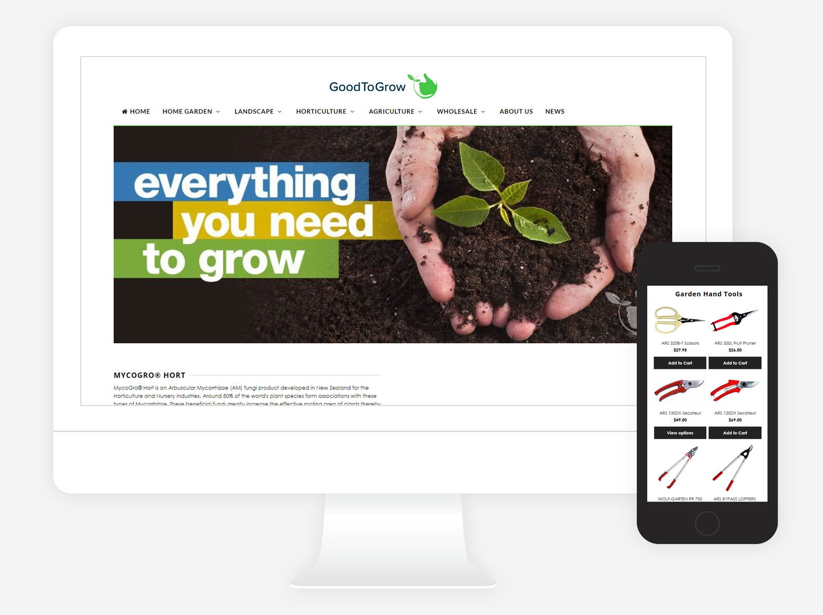 Good To Grow gardening ecommerce website displayed on desktop and mobile screens
