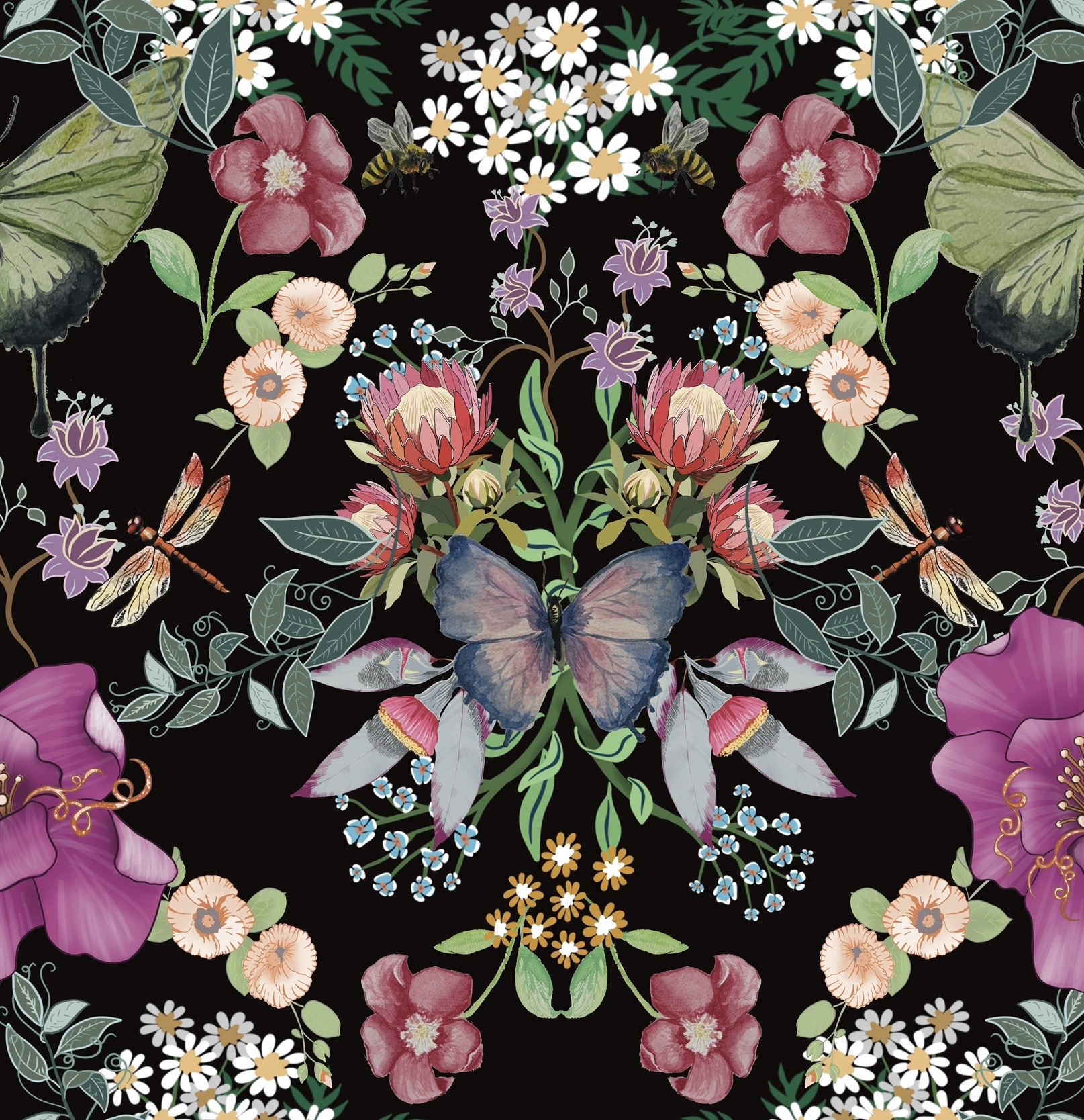 Australian wildflowers with Dragonflies and Butterflies 