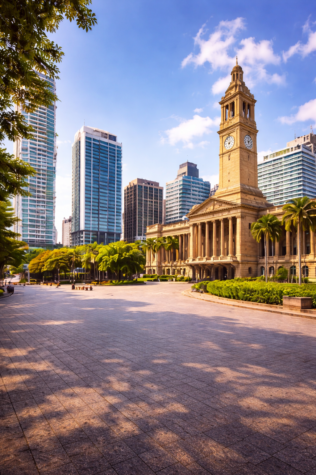 Brisbane City Hall and the modern city skyline