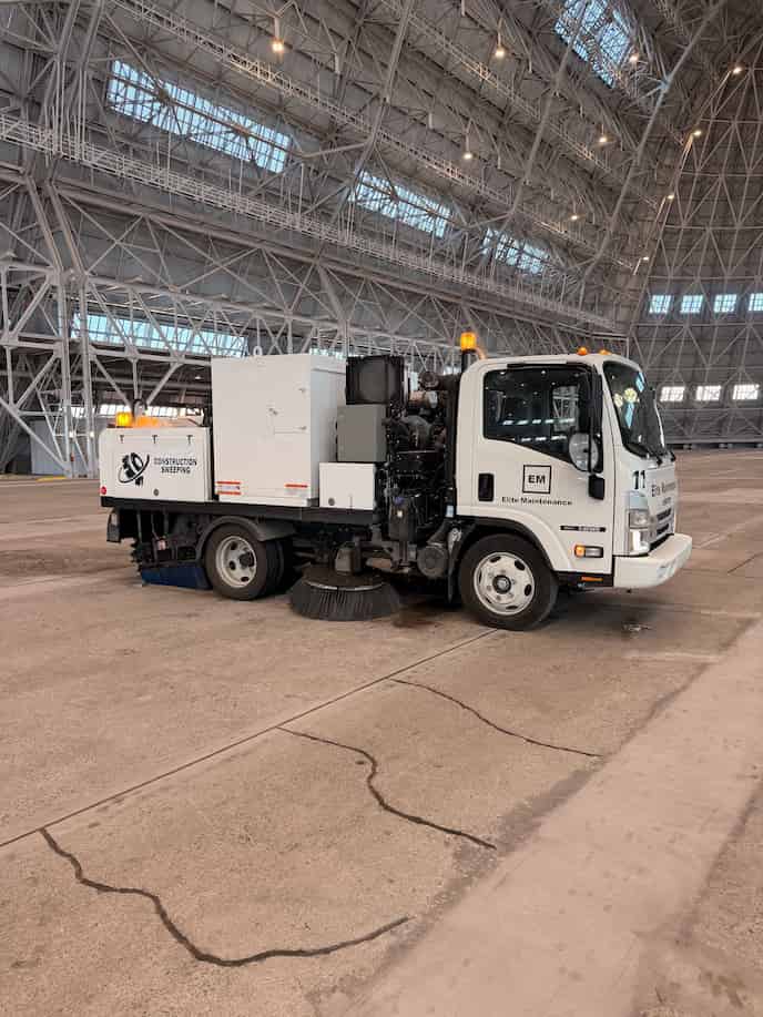 Industrial warehouse final clean construction sweeping in Palo Alto, CA