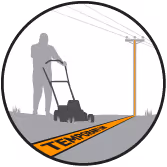 Image depicting use of Chaneltape™ Utility Identification Sleeve which is used to provide discrete visibility that prevents accidental damages such as landscaping while obscuring lines to prevent vandalism (attempted copper theft).