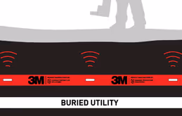 Graphic depicting a locator locating 3M™ EMS Caution Tape 7900 Series for a power utility.