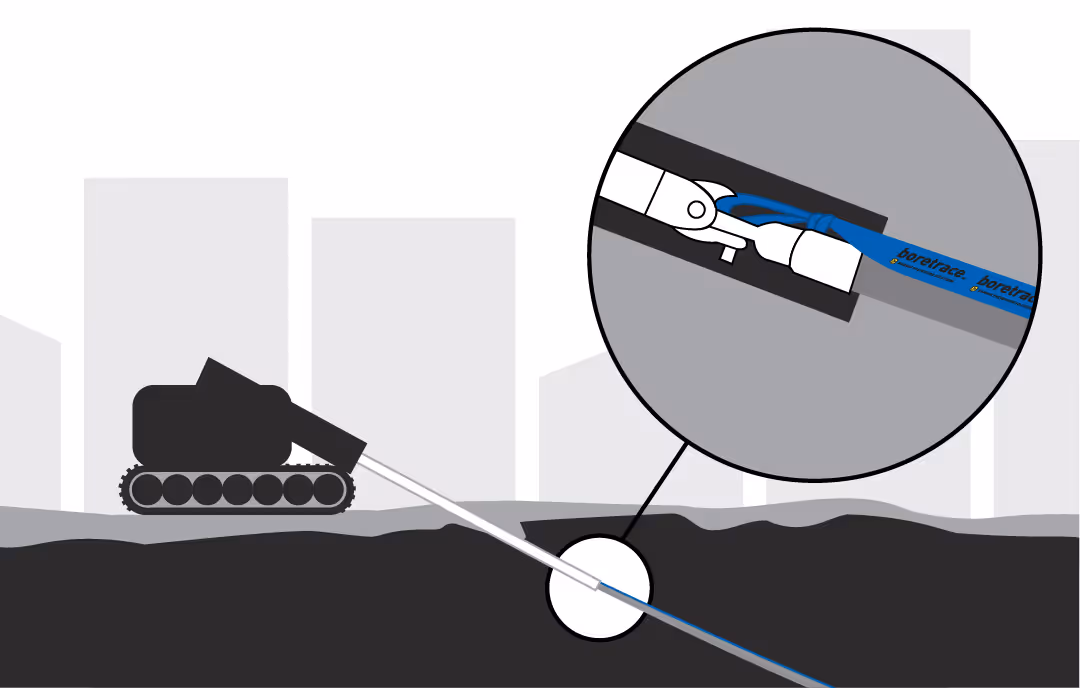 Image depicting the blue variation of Boretrace® Detectable Marking Tape being installed via HDD method.