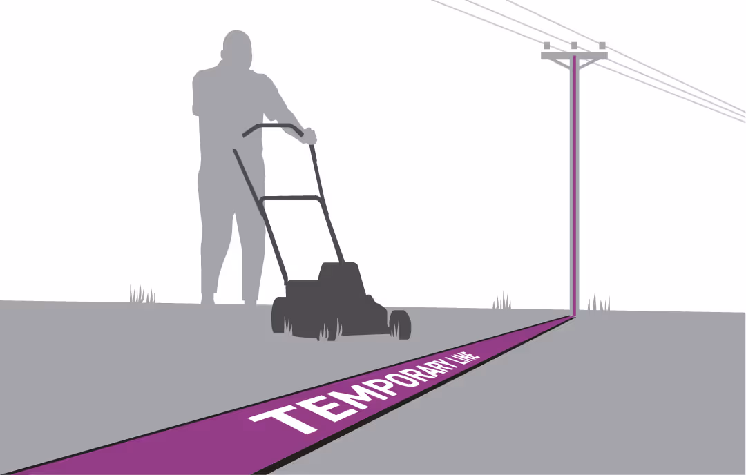 Image depicting the purple variation of Channeltape™ Utility Identification Sleeve preventing a fiber optic line from being hit by a lawnmower through discrete visiblity.