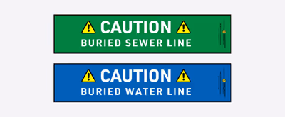 Image depicting examples of water and sewer standard legends for Boretrace® Detectable Marking Tape/