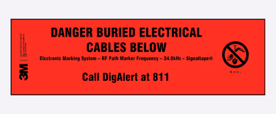 Examples of custom Call DigAlert legend for 3M™ EMS Warning Tape 7900 Series for electrical cables.