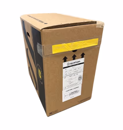 Signaltape® Underground Warning Tape for buried gas lines shown in its dispenser box.