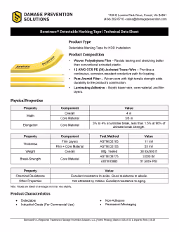 Boretrace® Detectable Marking Tape Datasheet from Damage Prevention Solutions (Updated June 2026)