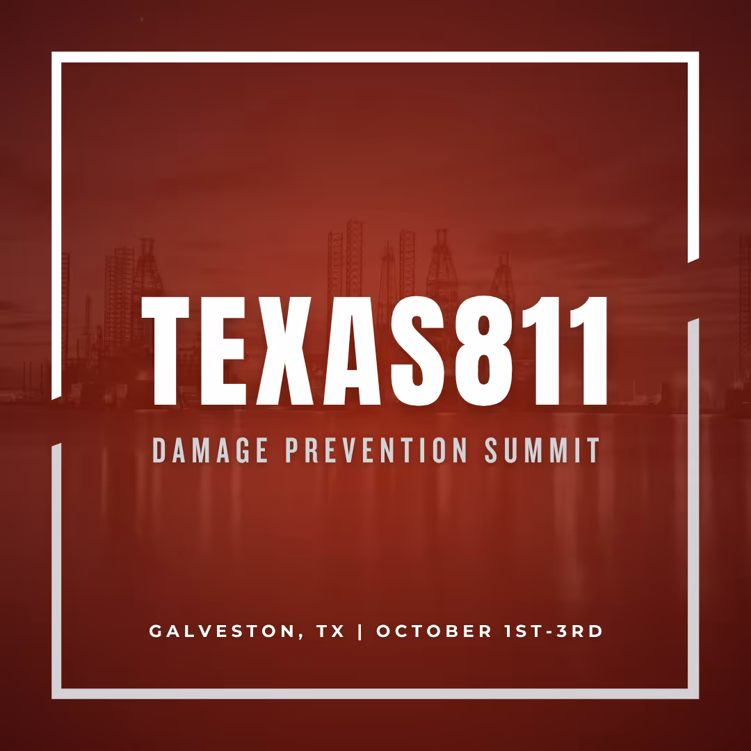 Promotional Graphic featuring Galveston, TX skyline and text: Texas811 Damage Prevention Summit