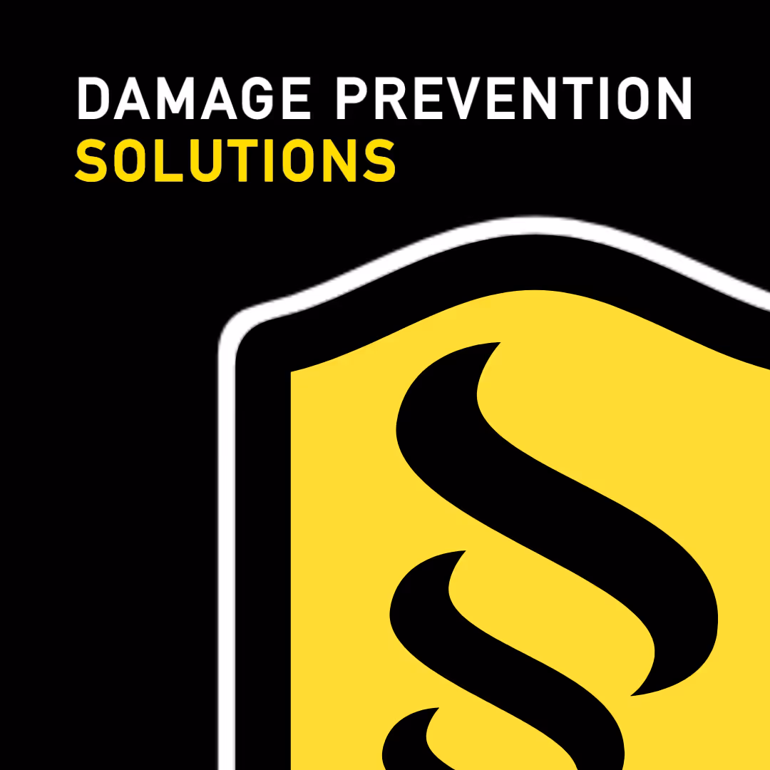 Decorative image with text Damage Prevention Solutions and closeup of logo