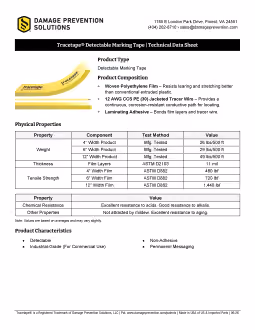 Tracetape® Detectable Marking Tape - Data Sheet