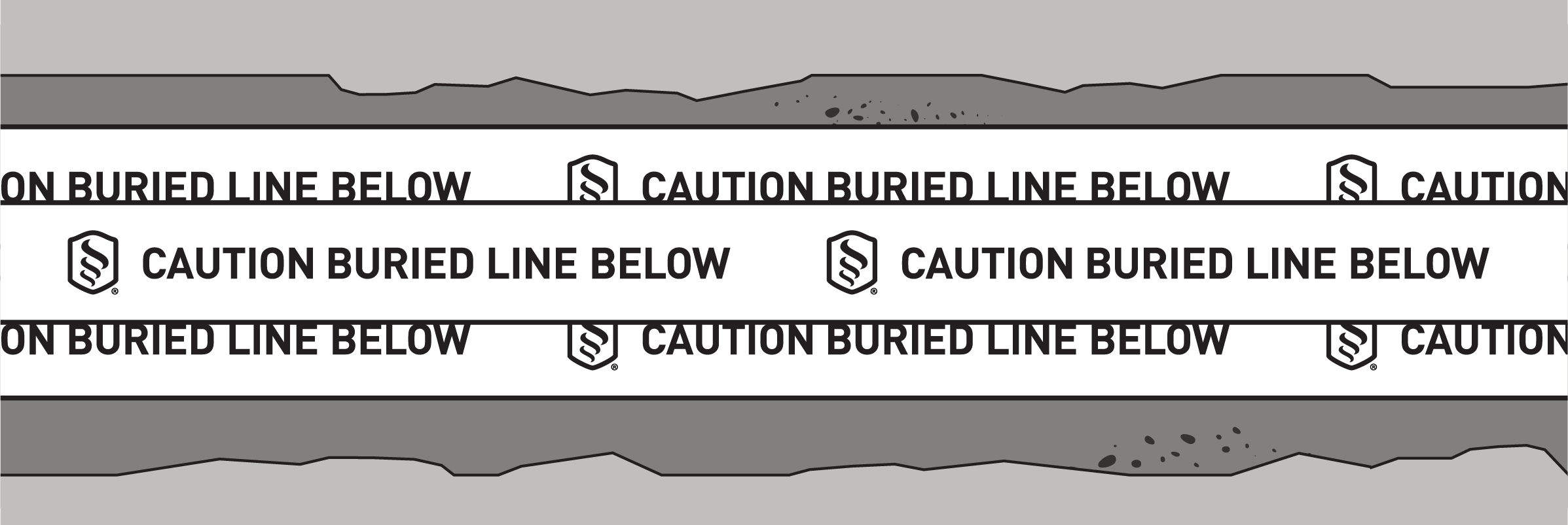 Image depicting overlapping runs of tape used to cover the entire width of utilities wider than 12"