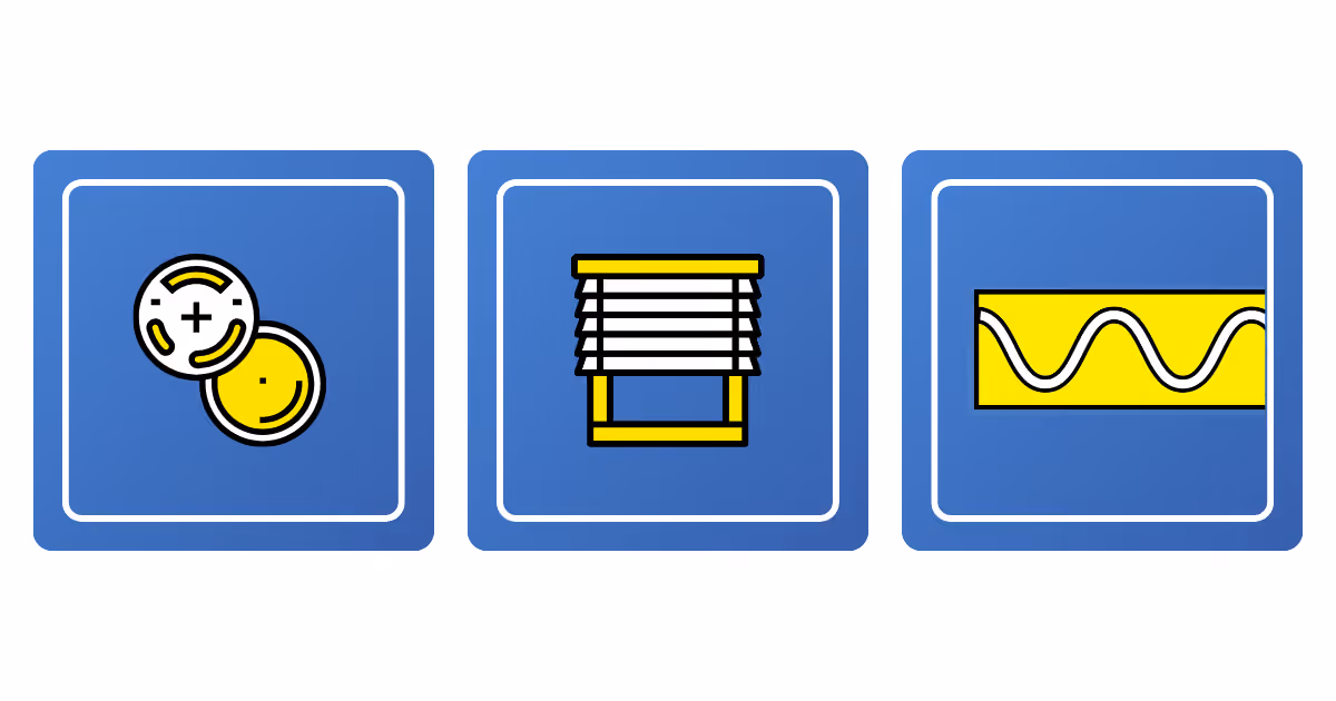 decorative images of button battery, blinds, Signaltape® Underground Warning Tape