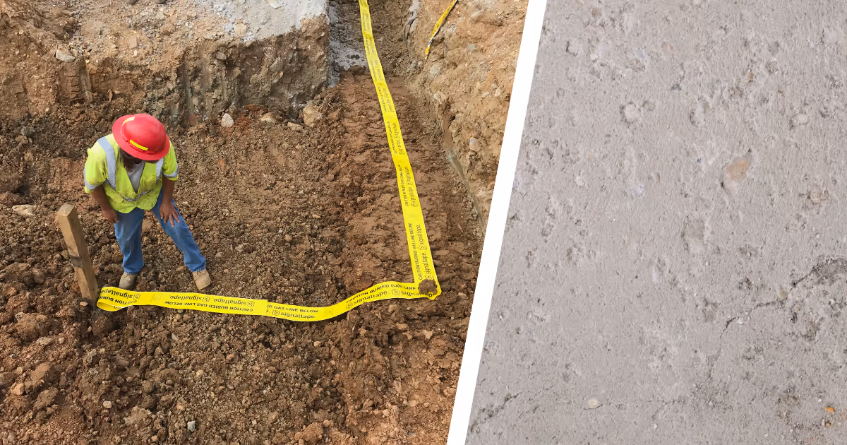 Picture showing the installation of underground warning tape in an open trench.