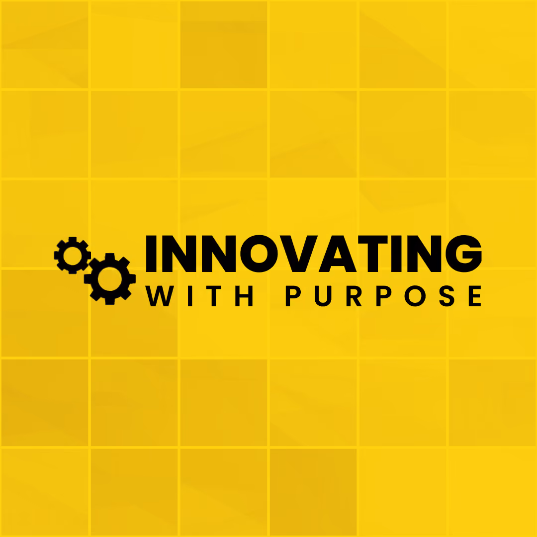 Decorative image featuring the text "Innovating with Purpose"