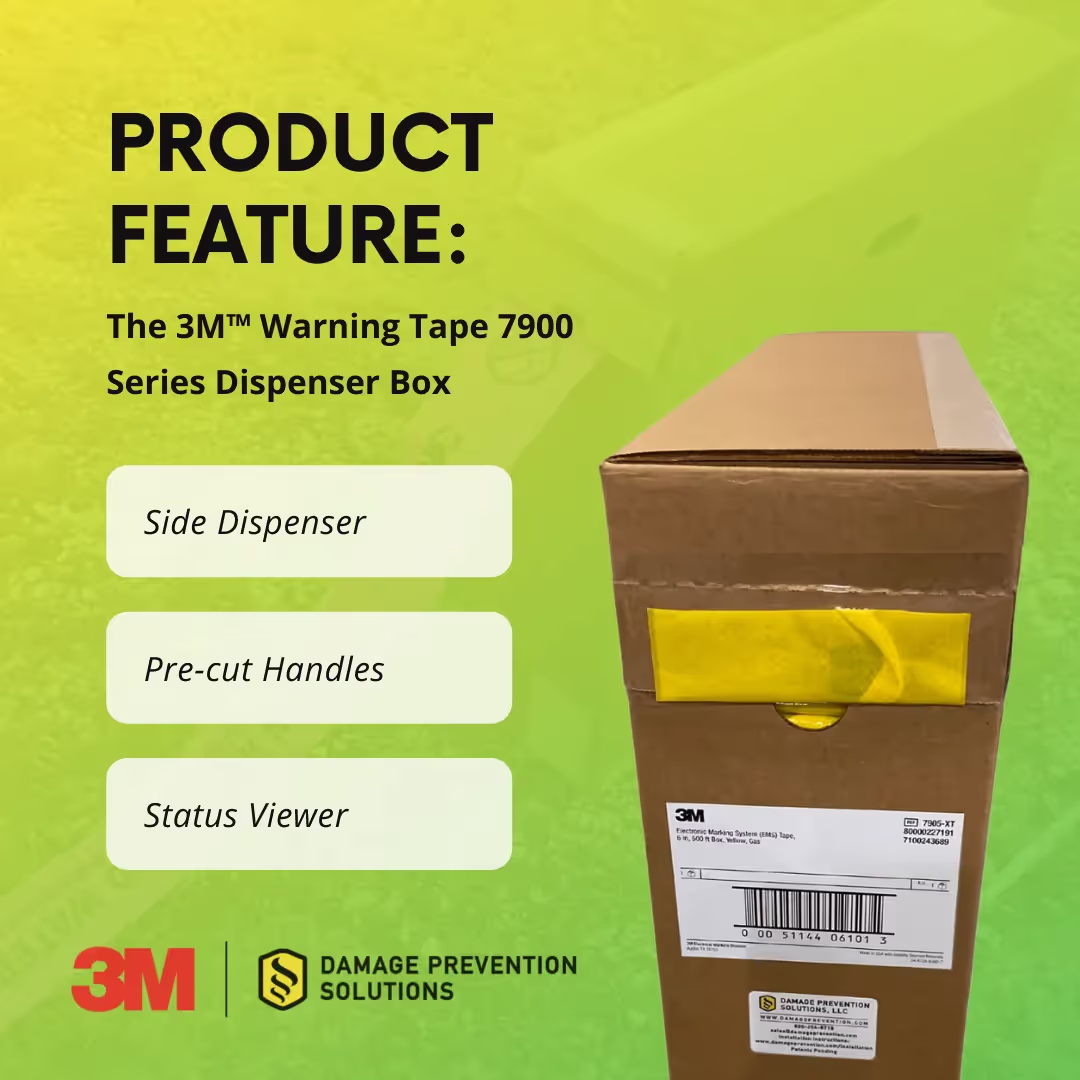 Picture of warning tape dispenser box and features listed