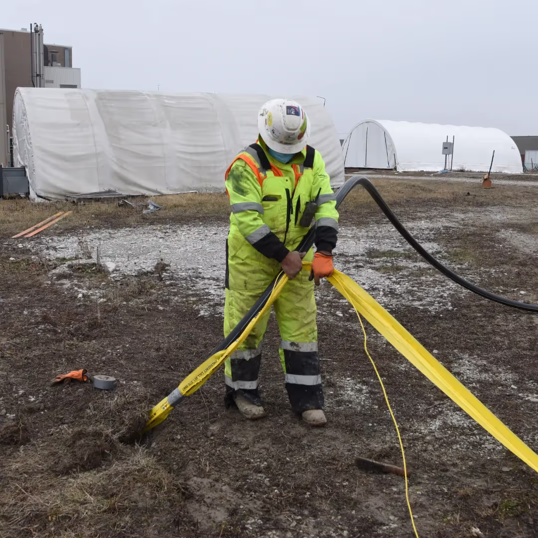 image of marking tape being bored in with utility