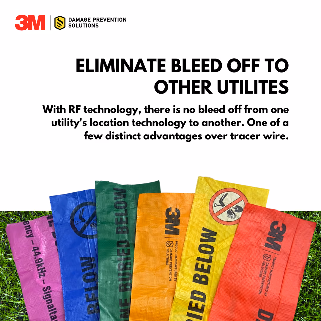 With RF Technology, there is no bleed off from one utility's location technology to another. One of a few distinct advantages over tracer wire.