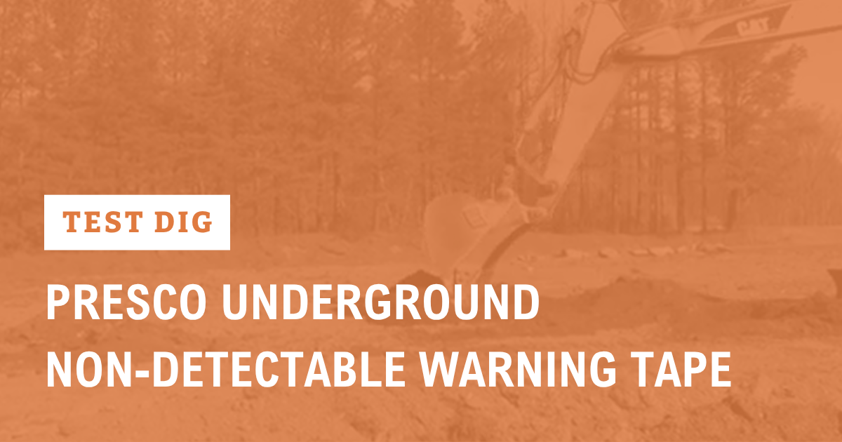 Video thumbnail with caption: "Test Dig: Presco Underground Non-Detectable Warning Tape"