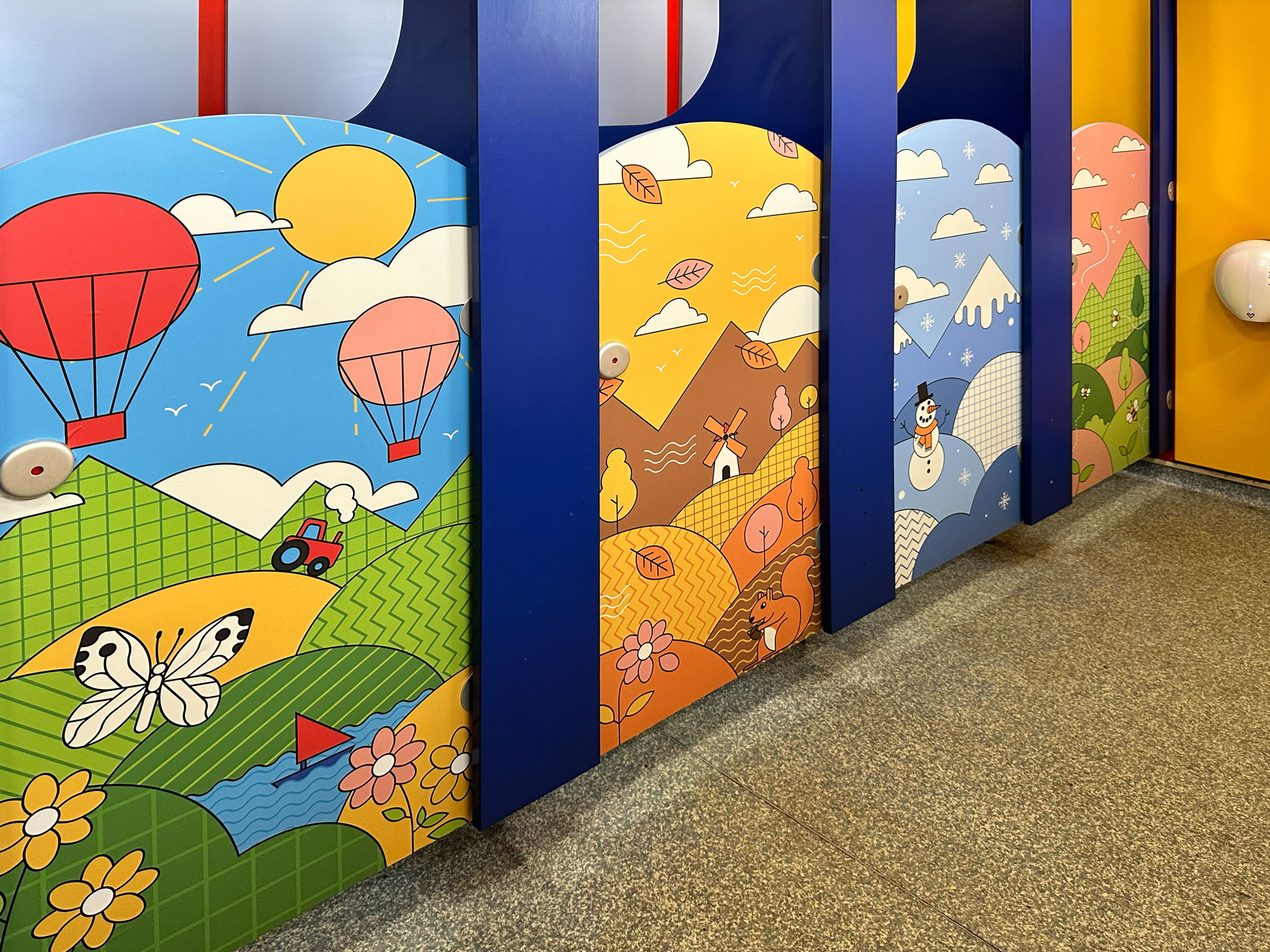 The toilets at Bramford Primary School have been transformed with stunning seasons-themed artwork, making them brighter and more inviting. This thoughtful design creates a calm, peaceful atmosphere in a space that’s often overlooked in schools. This versatile artwork can be reimagined to suit walls, windows or doors.