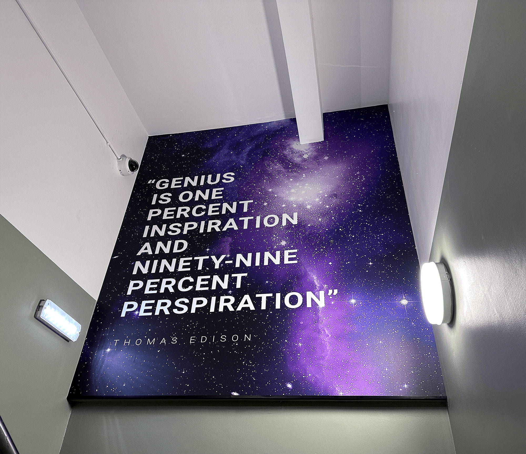 A bold, high-impact graphic, paired with a powerful Thomas Edison quote - turning the walk between lessons into a moment of reflection and inspiration. This piece of inspirational wall art is designed to spark curiosity and perseverance, reminding students that success comes through effort and persistence. Perfect for hallways, stairwells and breakout areas. This concept brightens the learning environment, and can be tweaked to portray your chosen message.