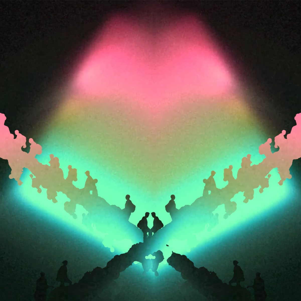 colorful image, people hiking up and down