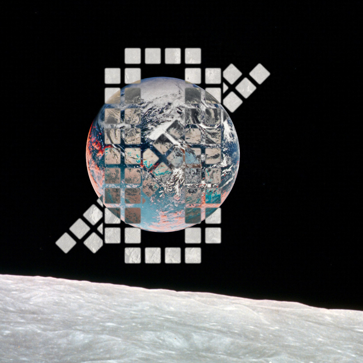 view of earth from moon, with null symbol
