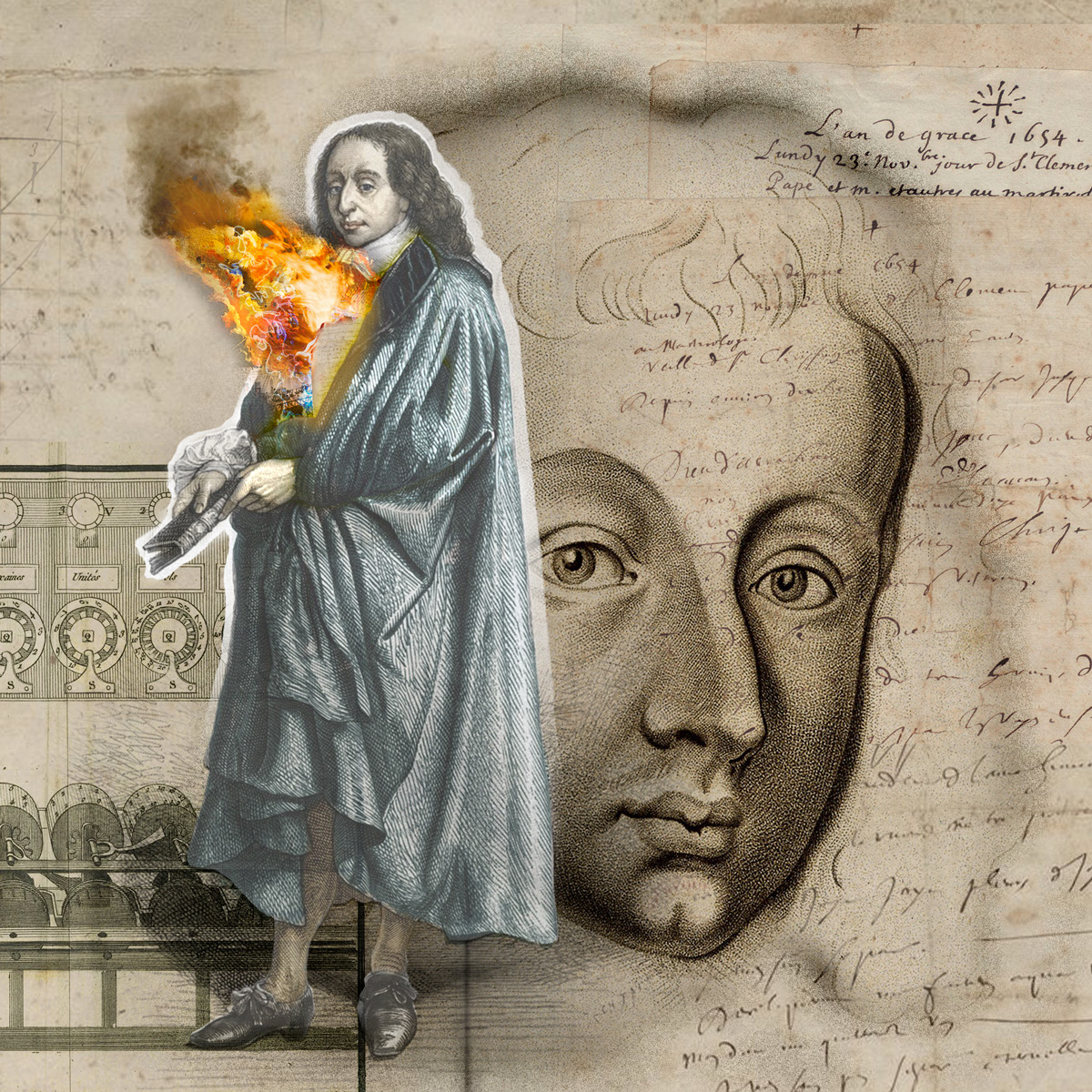 Blaise Pascal images, Night of Fire Meditation, Pascal's Calculator, Pascal's triangle