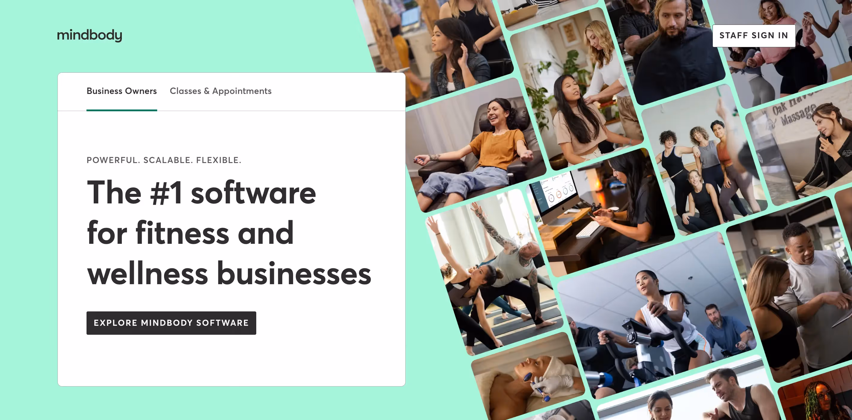 Mindbody landing page, an alternative booking software to Vagaro