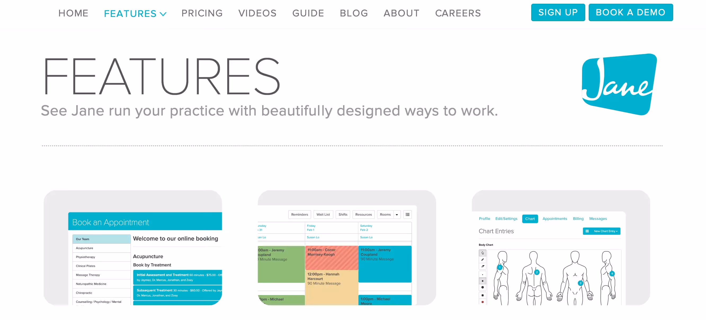 Jane, scheduling software for therapists homepage