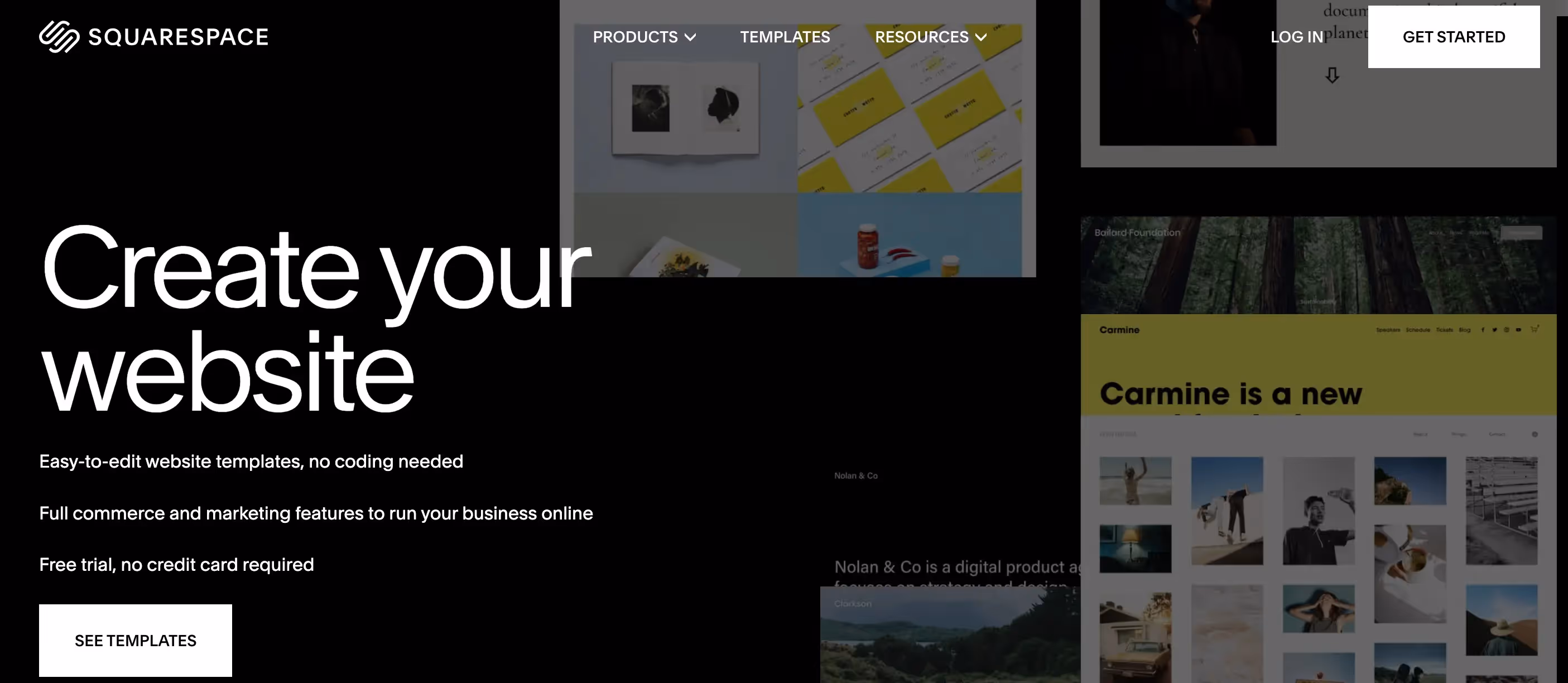 Squarespace, website builder homepage