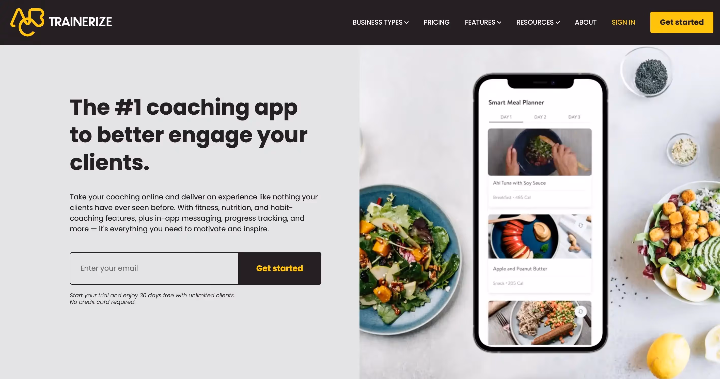 Trainerize, coaching app homepage