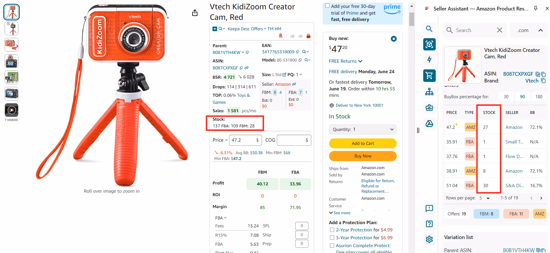 Competitor analysis with Stock Checker by Seller Assistant.  Stock Checker shows you competitor inventory in stock and the inventory available by each competitor