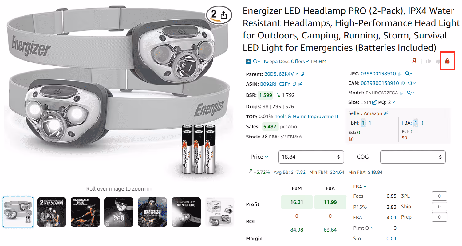 Identify brand-gated products requiring approval from Amazon before you can list them. Seller Assistant’s Restriction Checker displays a green open lock if a brand is ungated, and a red closed lock if you need Amazon’s approval to sell it