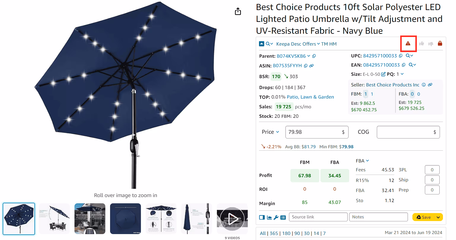 Receive IP warnings wherever you conduct product research. Seller Assistant’s IP Alert is visible on Amazon product and search pages, as well as in the Side Panel View on supplier website, indicating items with IP complaints