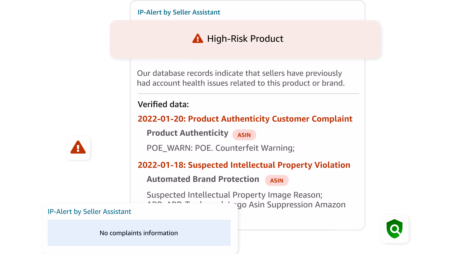 IP Alert by Seller Assistant. Proactively avoid IP complaints. See breakdown by IP complaint type and date. Get the latest IP complaint data updated instantly
