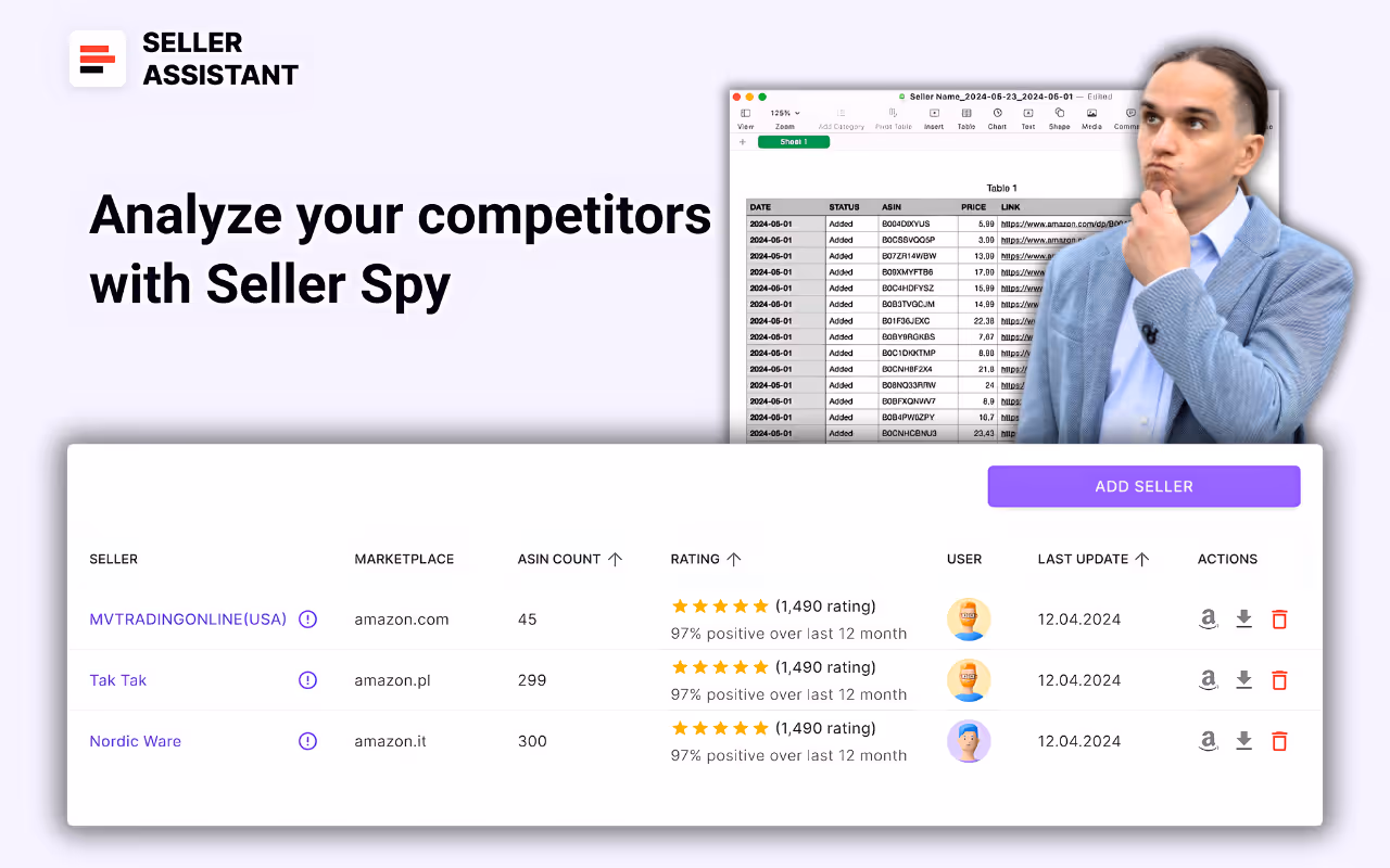Effortless competitor monitoring with Seller Spy by Seller Assistant. Discover trending brands and products your competitors introduce. Identify potential gaps to launch new ASINs on your store