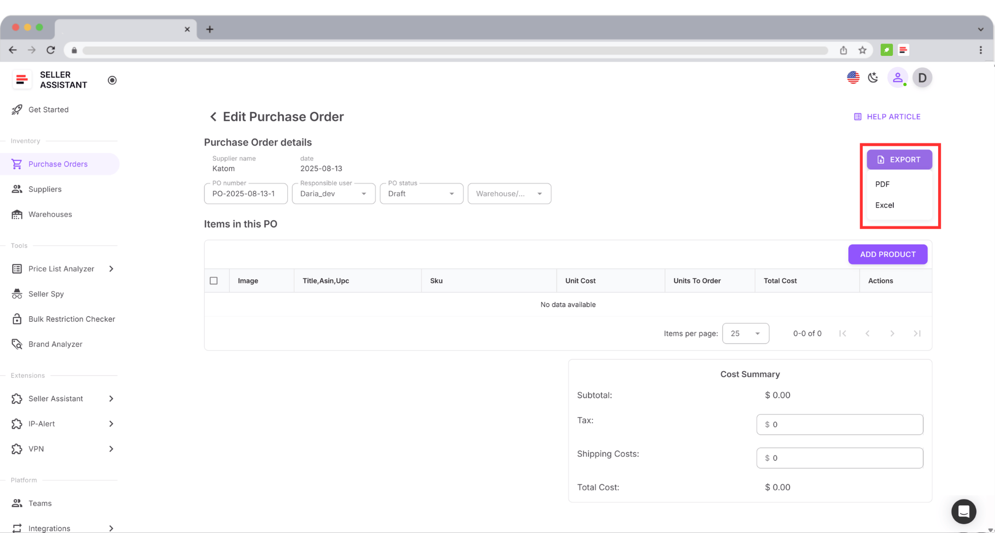 Choose winning products straight from Price List Analyzer or add them manually by ASIN, UPC/EAN, or title. No messy copy-paste.